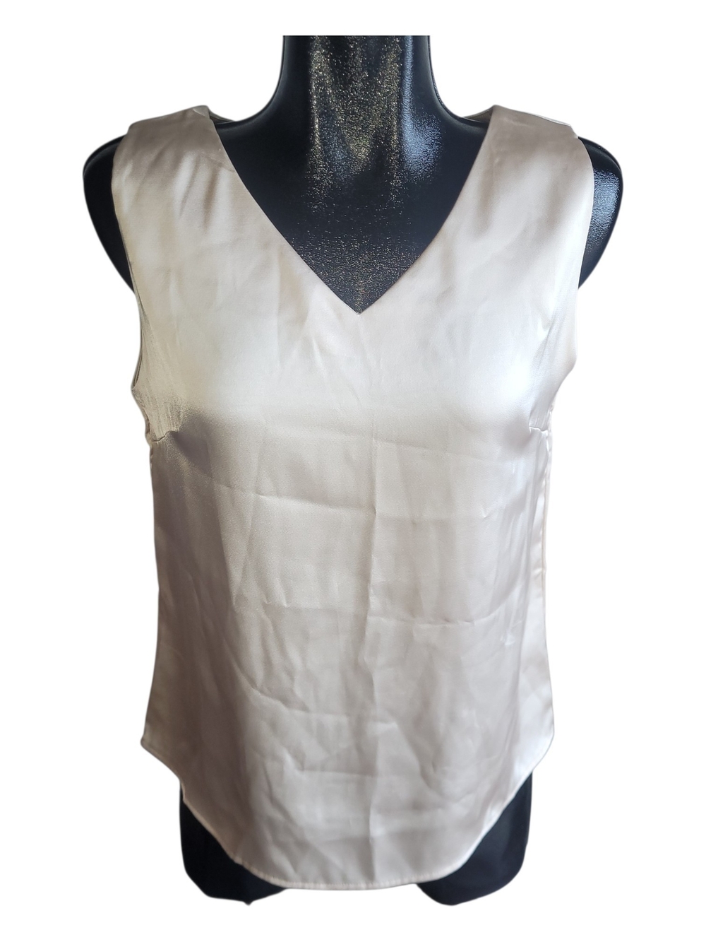 Papillon Womens Cream V-Neck Satin Classic Sleeveless Blouse Size M